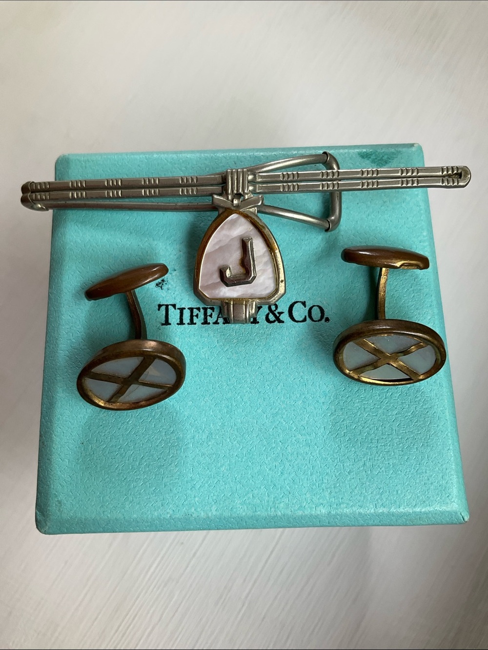 Vintage cufflinks and tie clasp